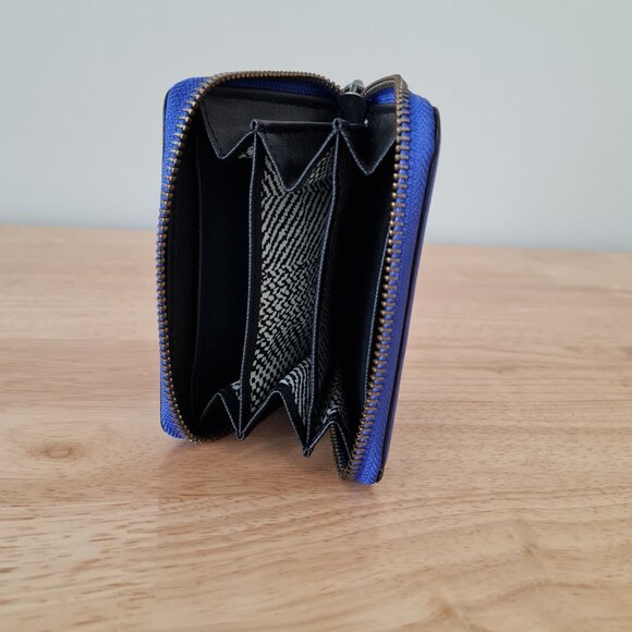 Rebecca Minkoff Ava Zip Wallet Coin Purse Cardholder Black Cobalt Blue Leather - Picture 5 of 5